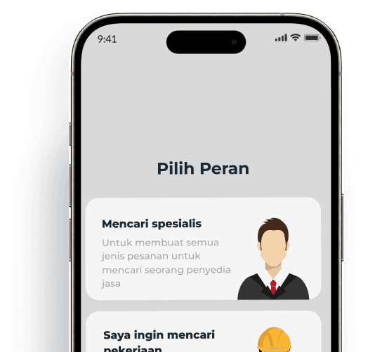 Mockup aplikasi HomeWorkers pilih peran