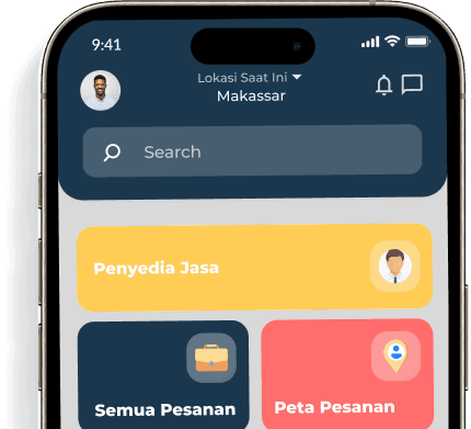 Mockup aplikasi HomeWorkers daftar pesanan